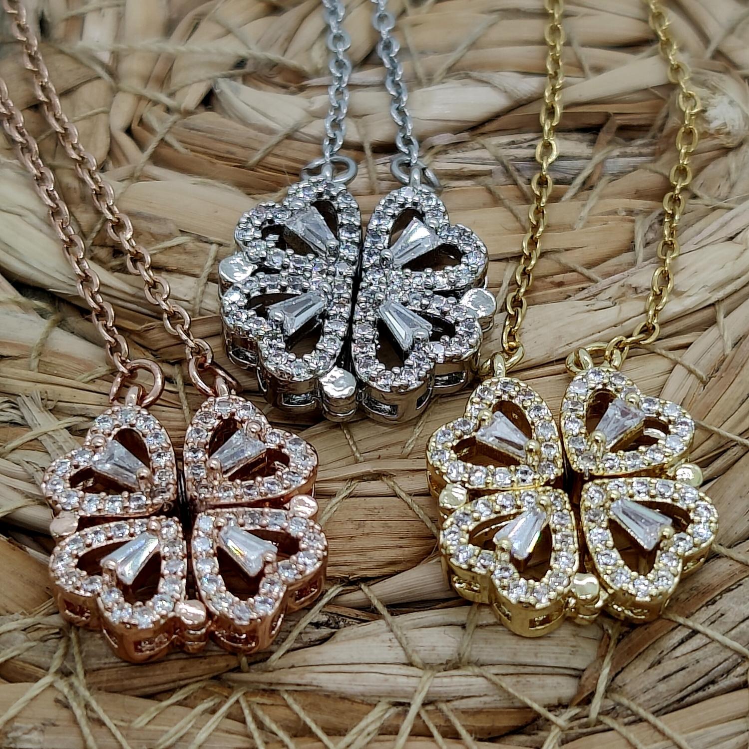 Klavertje vier ketting / hartjes ketting zilver verschillende kleuren